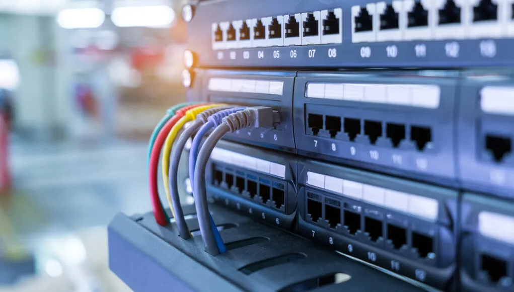 Patch panel con cableado de red organizado